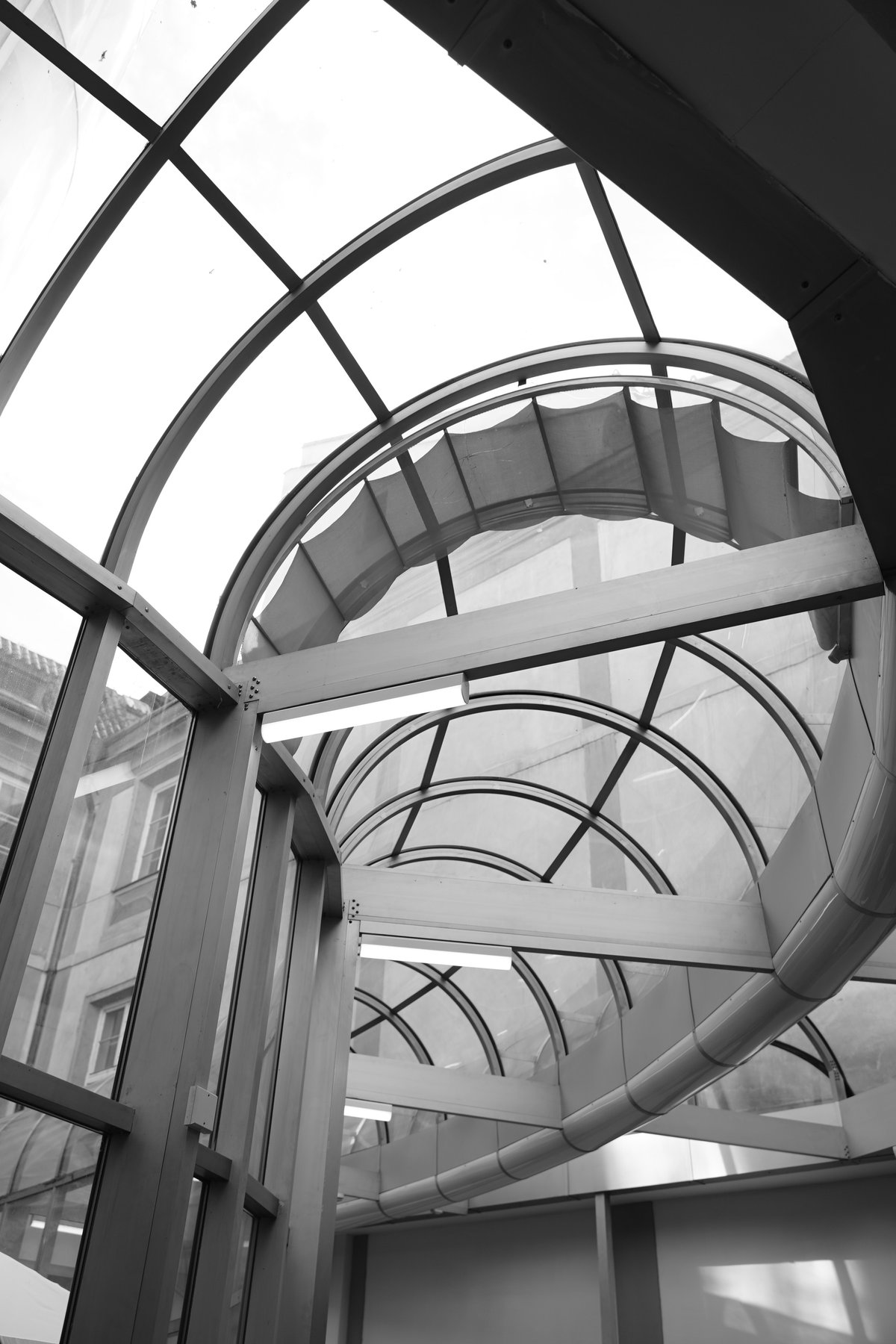 Black and white photo of a spiral staircase